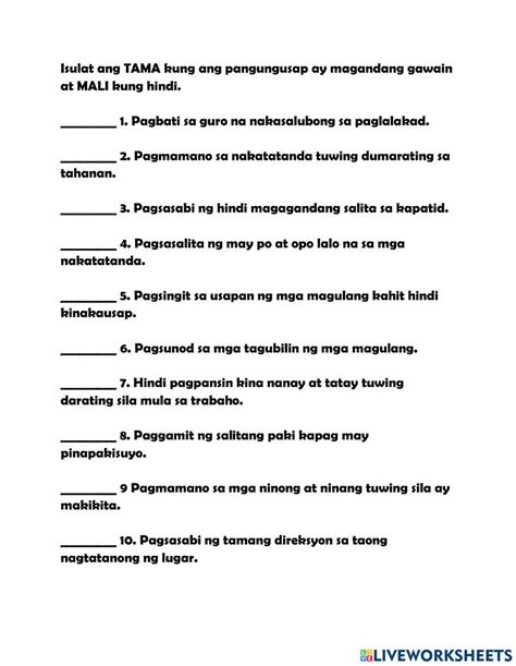 Kaugaliang pilipino 3 worksheet .